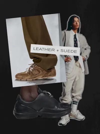 Leather and suede sneakers collage.