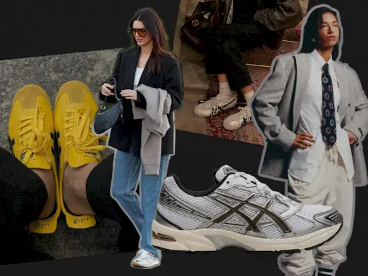 Collage of sneakers on Kendall Jenner and influencers.