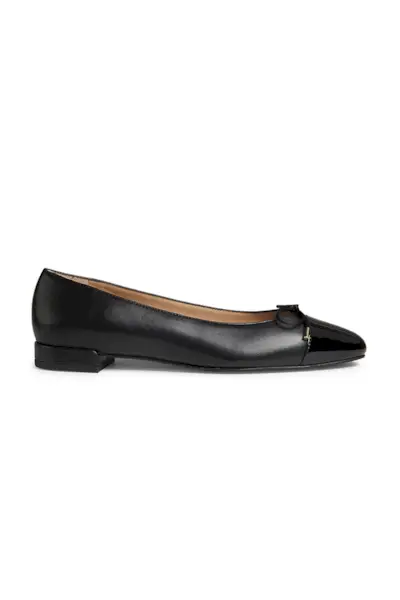 Sleek Bow Leather Ballerina Flats