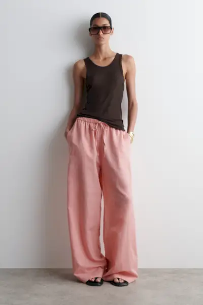 Wide-Leg Linen Drawstring Trousers