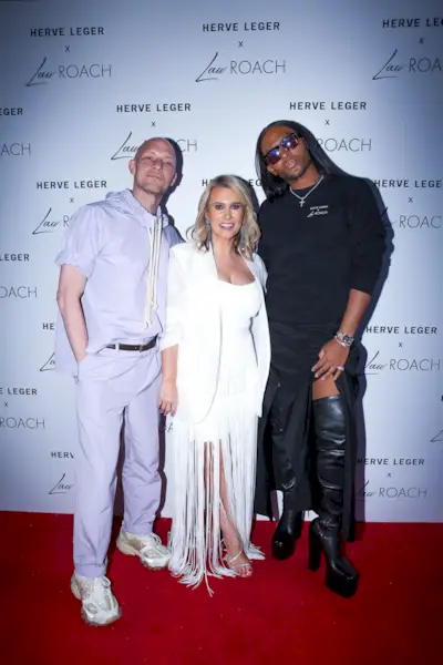 Christian Juul Nielsen, Melissa Lefere-Cobb and Law Roach at the Herve Leger x Law Roach Resort 2023 Collection Launch Party