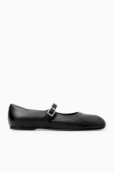Cos, Pleated Leather Mary Jane Ballet Flats