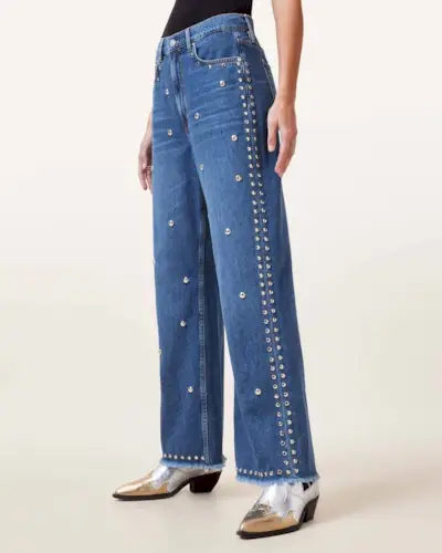 Blake Studded Wide Leg Denim Jeans