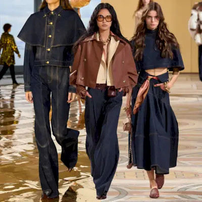 Women in indigo denim outfits