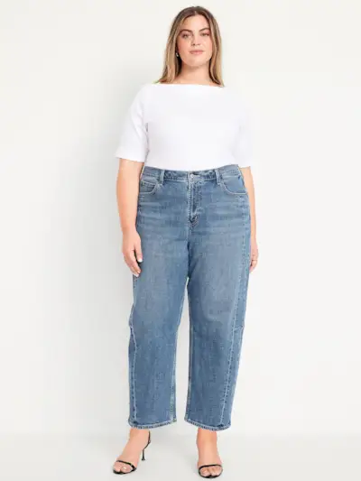 High-Waisted Barrel Ankle Jeans