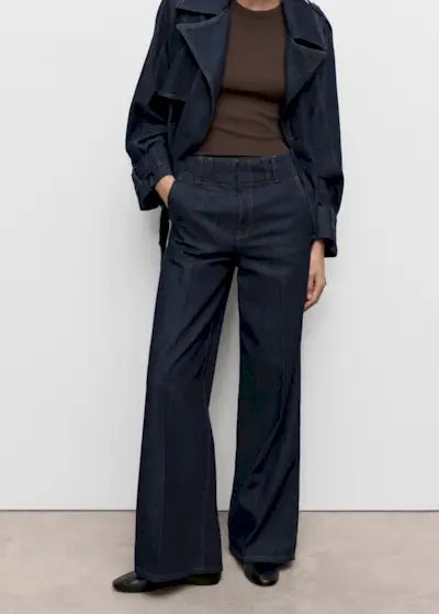 Wide-Leg Denim Pants With Belt Loops - Women | Mango Usa