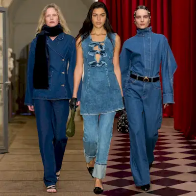 Women in denim jackets and matching jeans