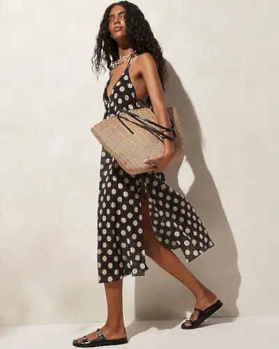 Crinkle Side-Tie Dress in Dot Print