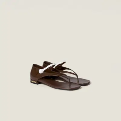 Two-Tone Patent Leather Mary Jane Thong Sandals