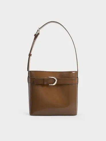 Gabine Leather Belted Bucket Bag