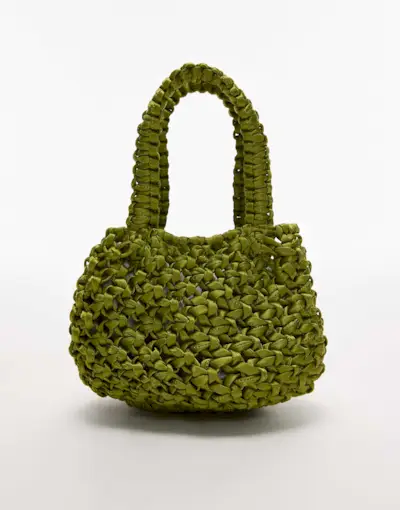 Topshop Gracie Crochet Grab Bag in Green