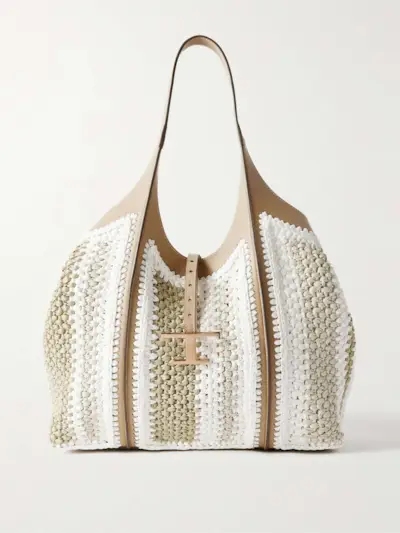 Tsb Leather-Trimmed Crocheted Raffia Shoulder Bag