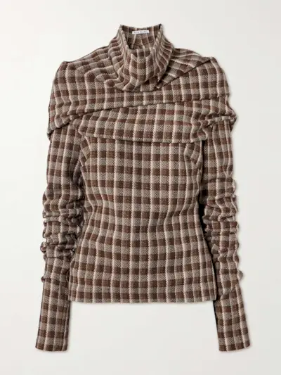 Gathered Checked Tweed Blouse
