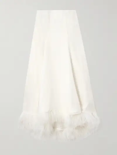 Renee Feather-Trimmed Silk-Satin Skirt