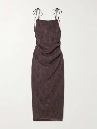 Gathered Washed Satin-Jacquard Maxi Dress
