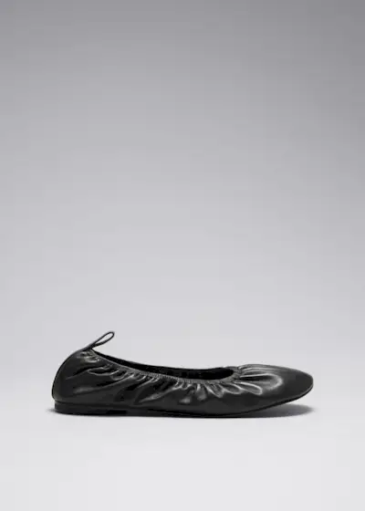 Ruched Leather Ballet Flats