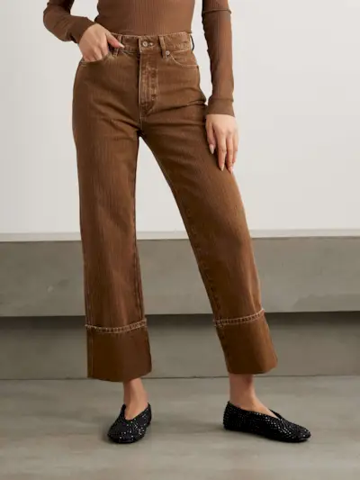 Dylan Herringbone Cotton-Twill Straight-Leg Pants