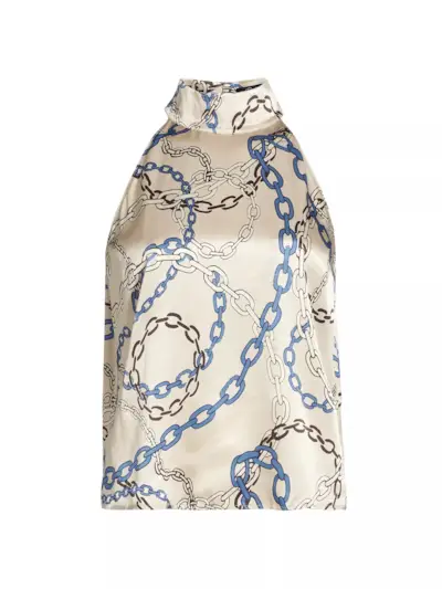 Leah Chain-Print Satin Halterneck Top