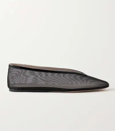 Le Monde Beryl + Luna Leather-Trimmed Mesh Ballet Flats