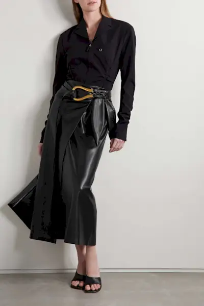 Nanushka + Amas Wrap-Effect Vegan Leather Midi Skirt