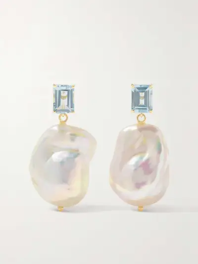 14-Karat Gold, Topaz and Pearl Earrings