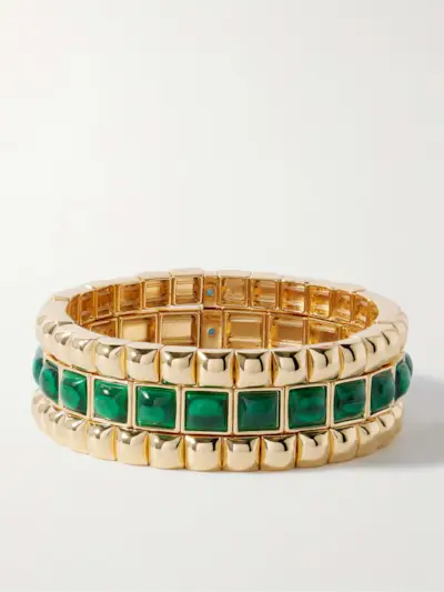 The Puffy Stud Set of Three Gold-Tone Crystal Bracelets