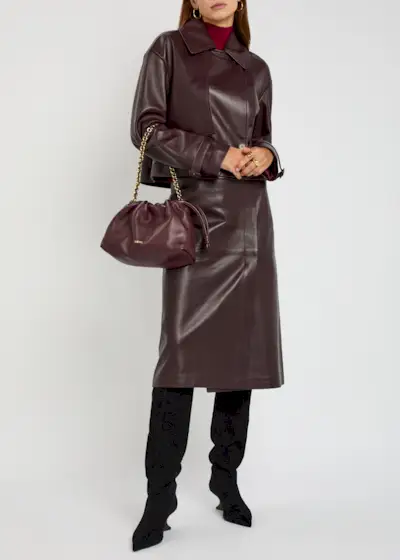 Panelled Wrap-Effect Leather Midi Skirt
