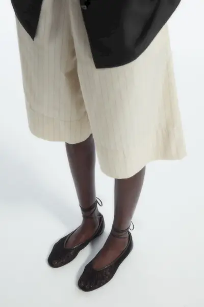 Leather-Trimmed Mesh Ballet Flats