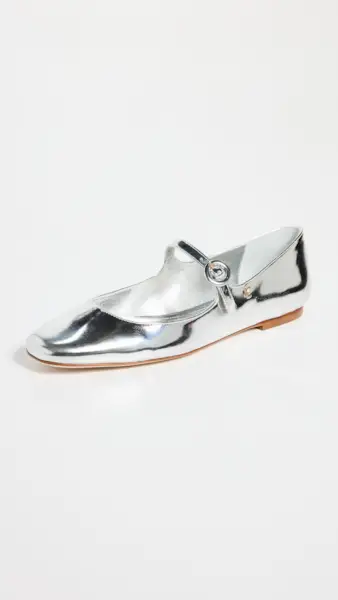 Silver Ballet Mary Jane Flats