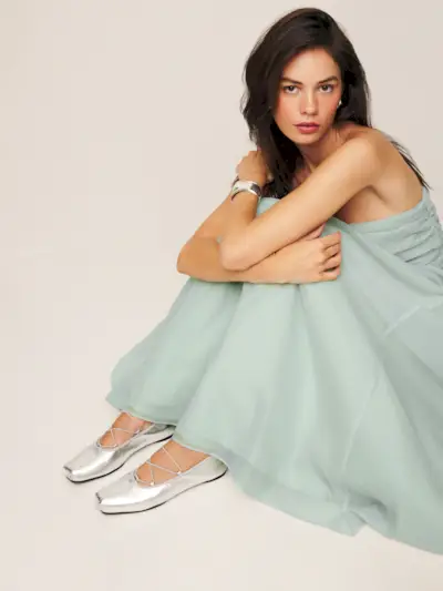 silver ballet flats with straps