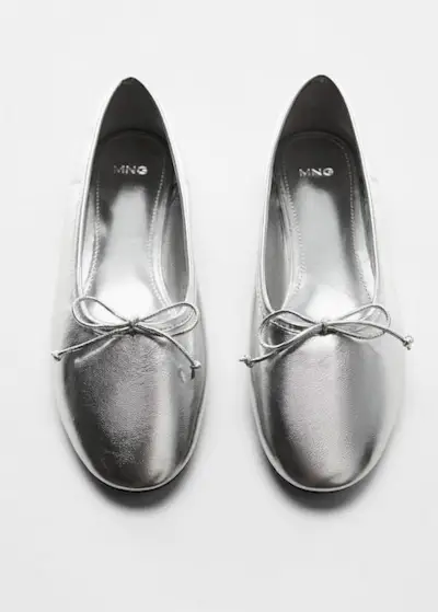 Silver Ballet Flats With Bows
