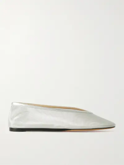 metallic leather-trimmed mesh ballet flats