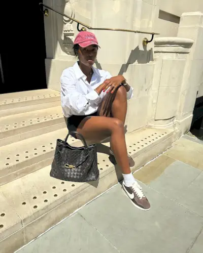 An image of wearing a woven leather bag.