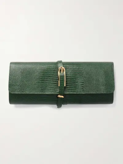 Belted Lizard-Effect Leather Clutch