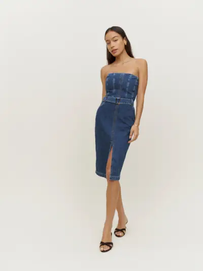 The Reformation + Milly Strapless Denim Dress