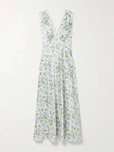 Tahlia Lace-Trimmed Floral-Print Silk-Charmeuse Midi Dress