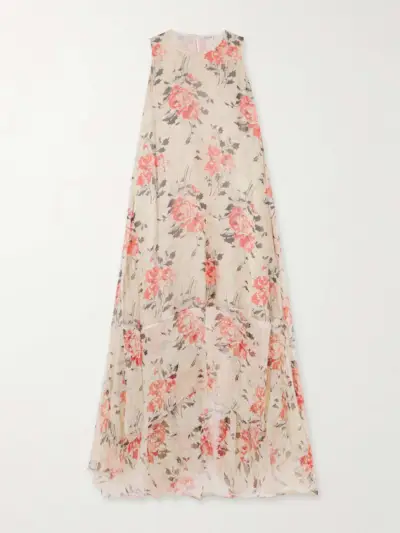 Asymmetric Floral-Print Silk Maxi Dress