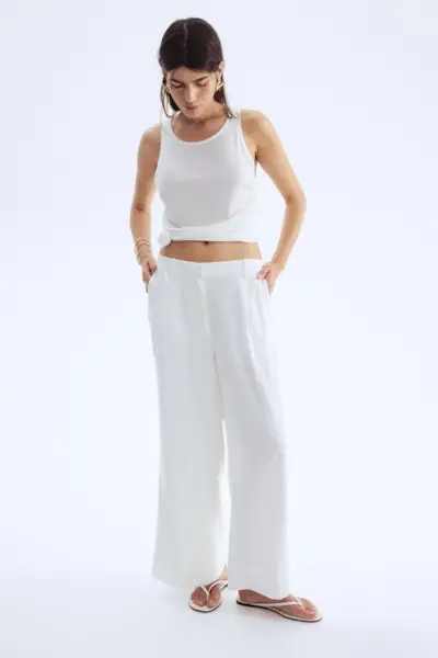 Wide Linen-Blend Trousers