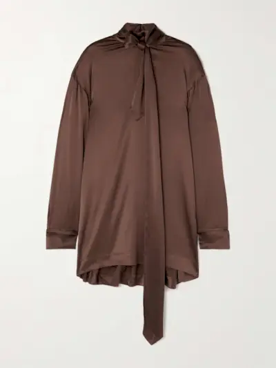 Pussy-Bow Silk-Blend Satin Blouse