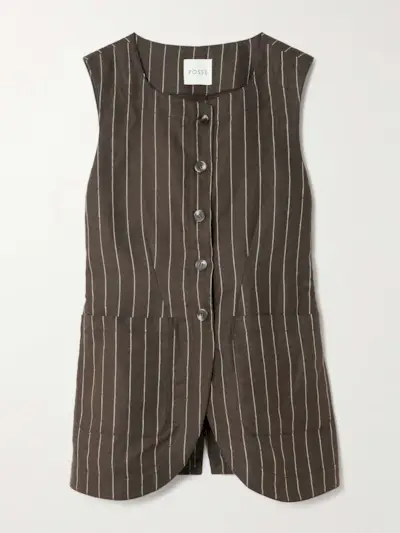 Emma Pinstriped Linen-Twill Vest