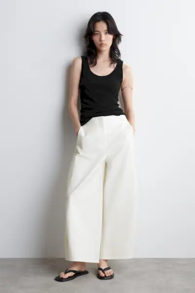 Cropped Barrel-Leg Cotton Trousers