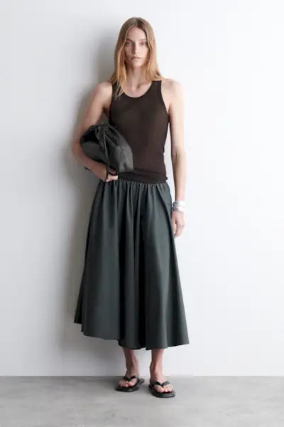 Gathered A-Line Midi Skirt