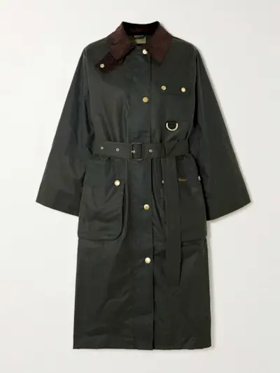 Milda Corduroy-Trimmed Waxed-Cotton Trench Coat