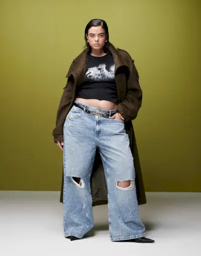 Asos Design Curve Mid Rise Baggy Boyfriend Jeans