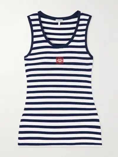 Anagram Embroidered Striped Stretch-Jersey Top