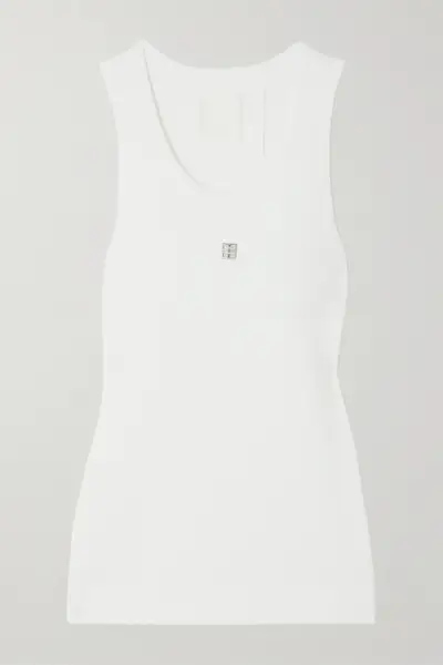 Embellished Ribbed Stretch-Cotton Tank