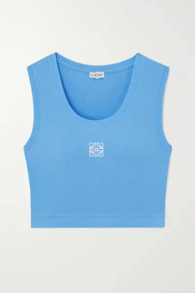 Anagram Embroidered Ribbed Stretch-Cotton Jersey Tank