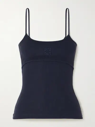 Anagram Logo-Embroidered Ribbed Stretch-Cotton Jersey Tank