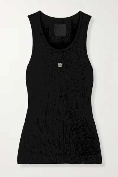 Embellished Ribbed Stretch-Cotton Tank