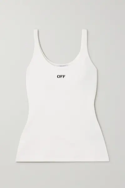 Embroidered Ribbed Stretch-Cotton Jersey Tank